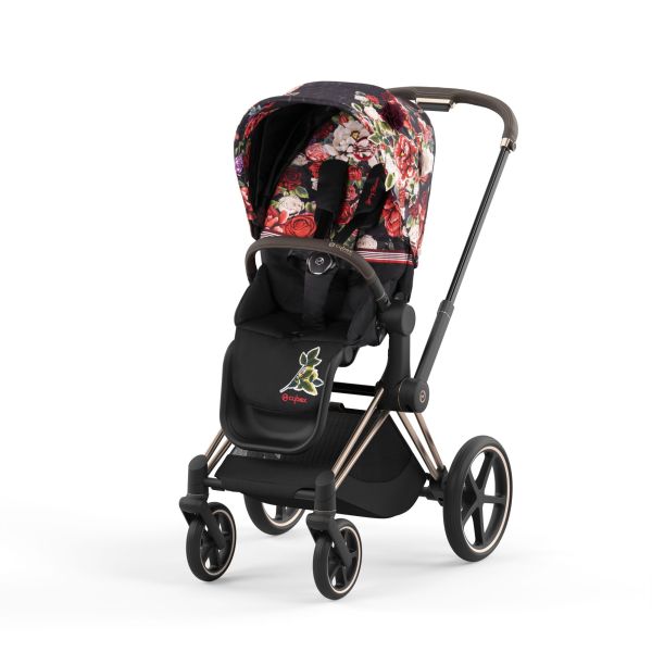 Cybex ePriam Fashion Collection - wózek spacerowy z napędem elektrycznym-Spring Blossom Dark-Chrome z czarną rączką