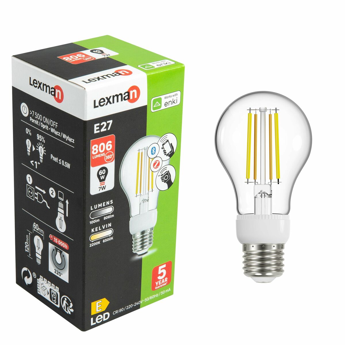 Żarówka Smart LED z pilotem E27 7 W = 60 W 806 lm Lexman