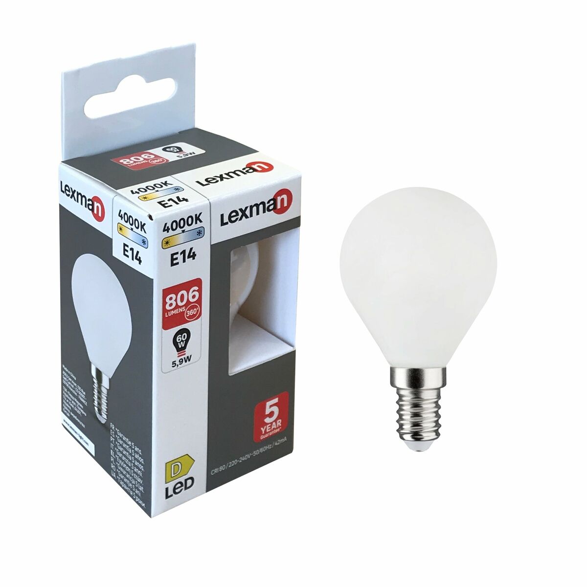 Żarówka LED E14 5.9 W = 60 W 806 lm Neutralna Lexman