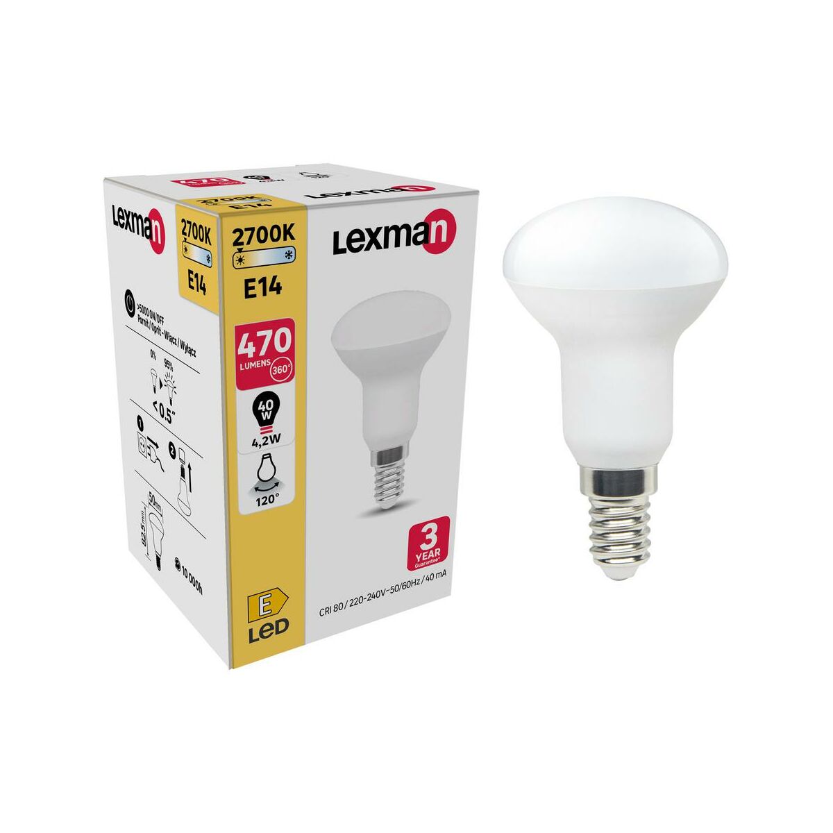 Żarówka LED E14 4,2W 470 LM Ciepła biel Lexman