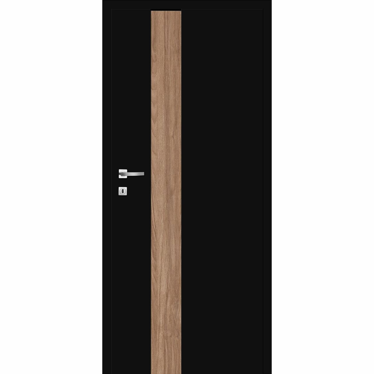 Drzwi wewnętrzne bezprzylgowe pełne Tula Uni Black 90 prawe czarne aplikacje orzech karmel Classen
