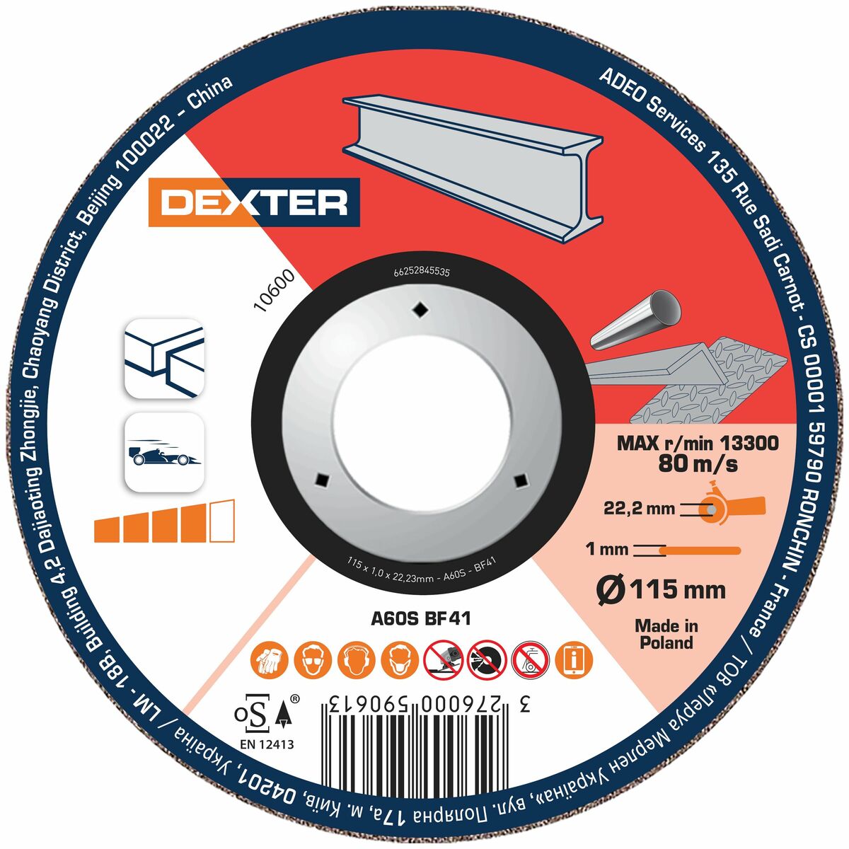 Tarcza do cięcia 115 x 1.0 x 22.23 STAL/INOX DEXTER