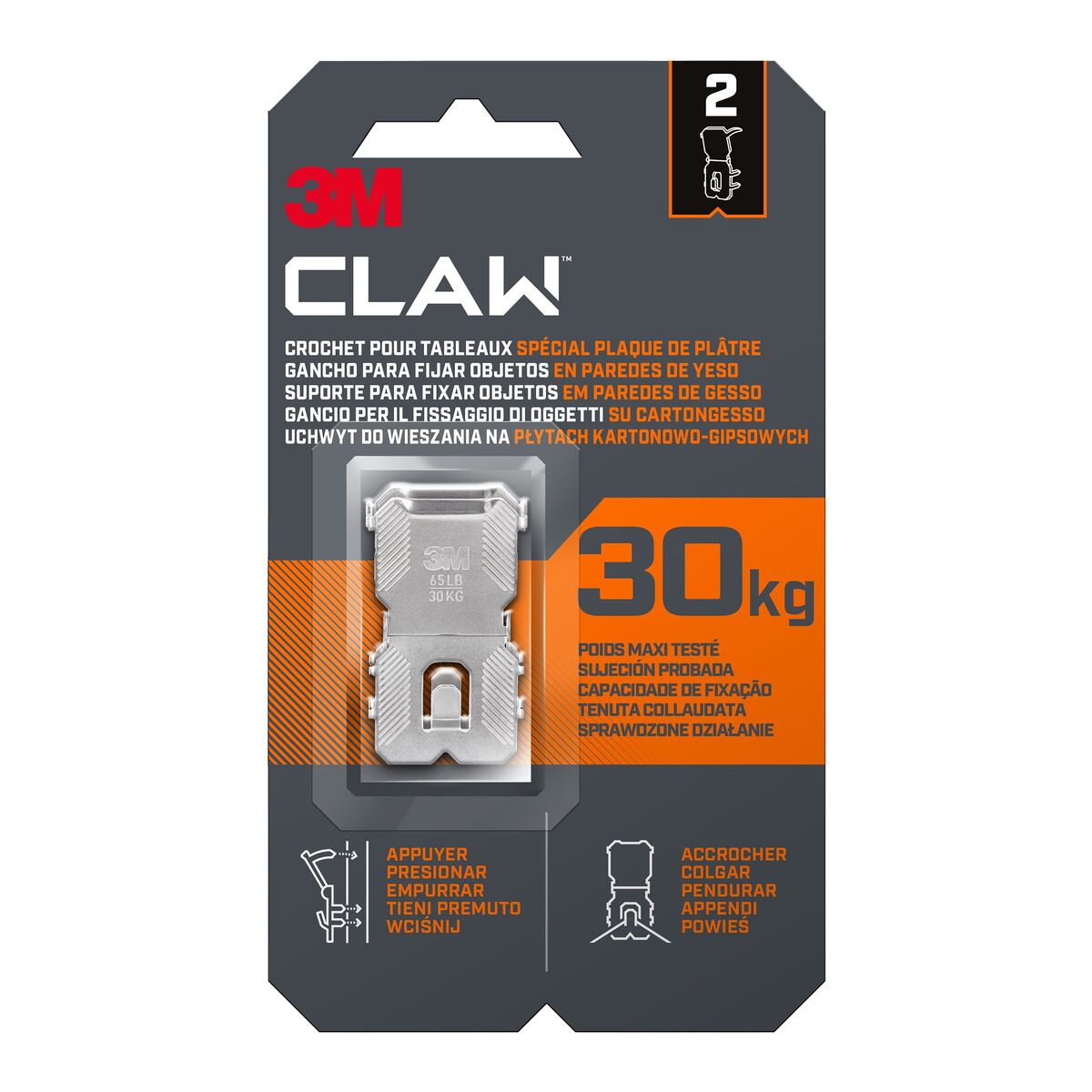 Uchwyt/haczyk do wieszania na płytach G/K Claw 30 kg 2 szt. 3M