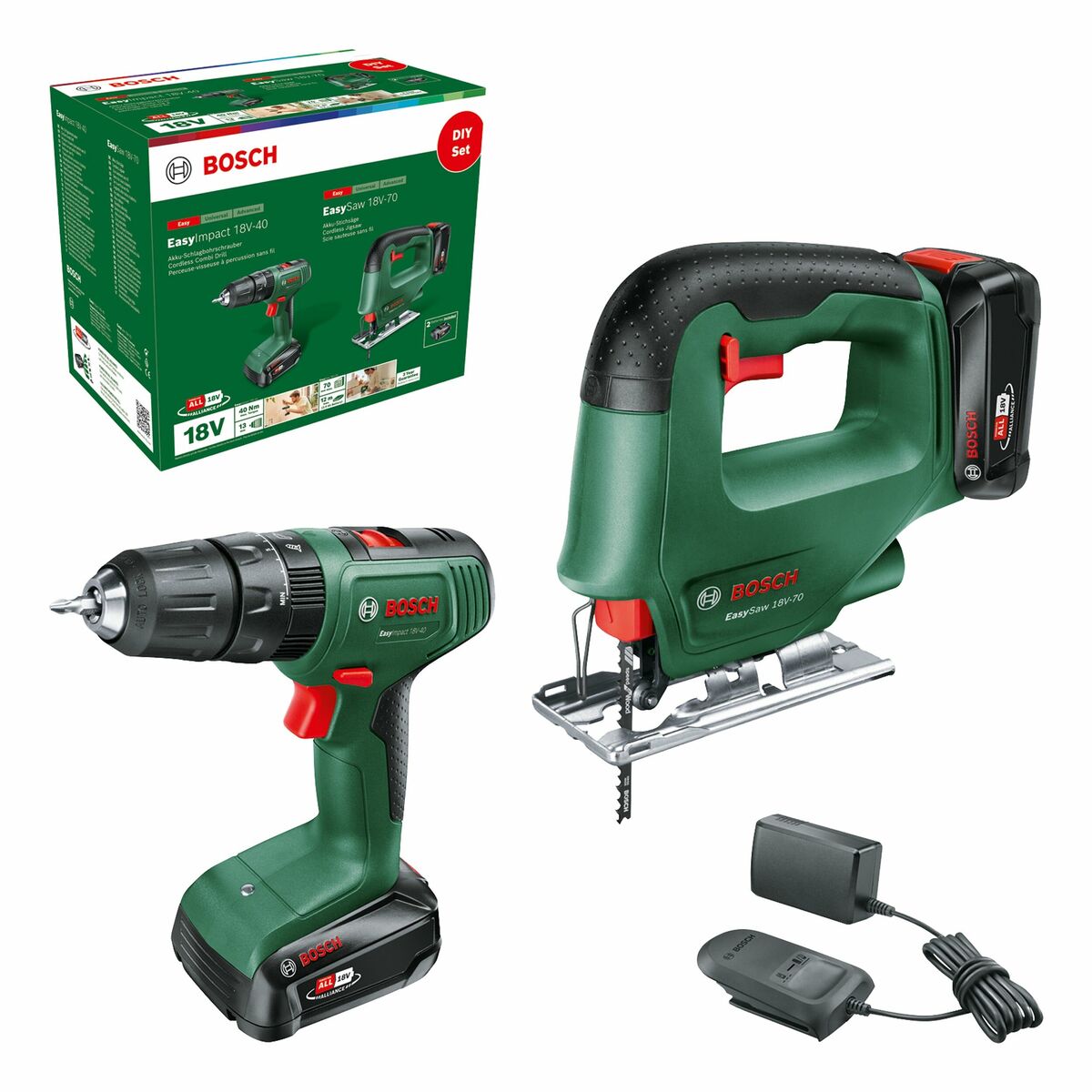 Zestaw wiertarko-wkrętarka EasyImpact 18V-40 + Wyrzynarka EasySaw 18V-70 BOSCH