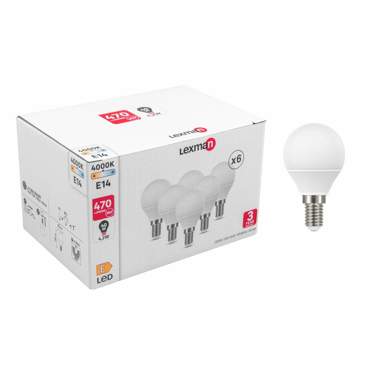 Żarówka LED 6 x E14 4.2 W = 40 W 470 lm Neutralna biel Lexman