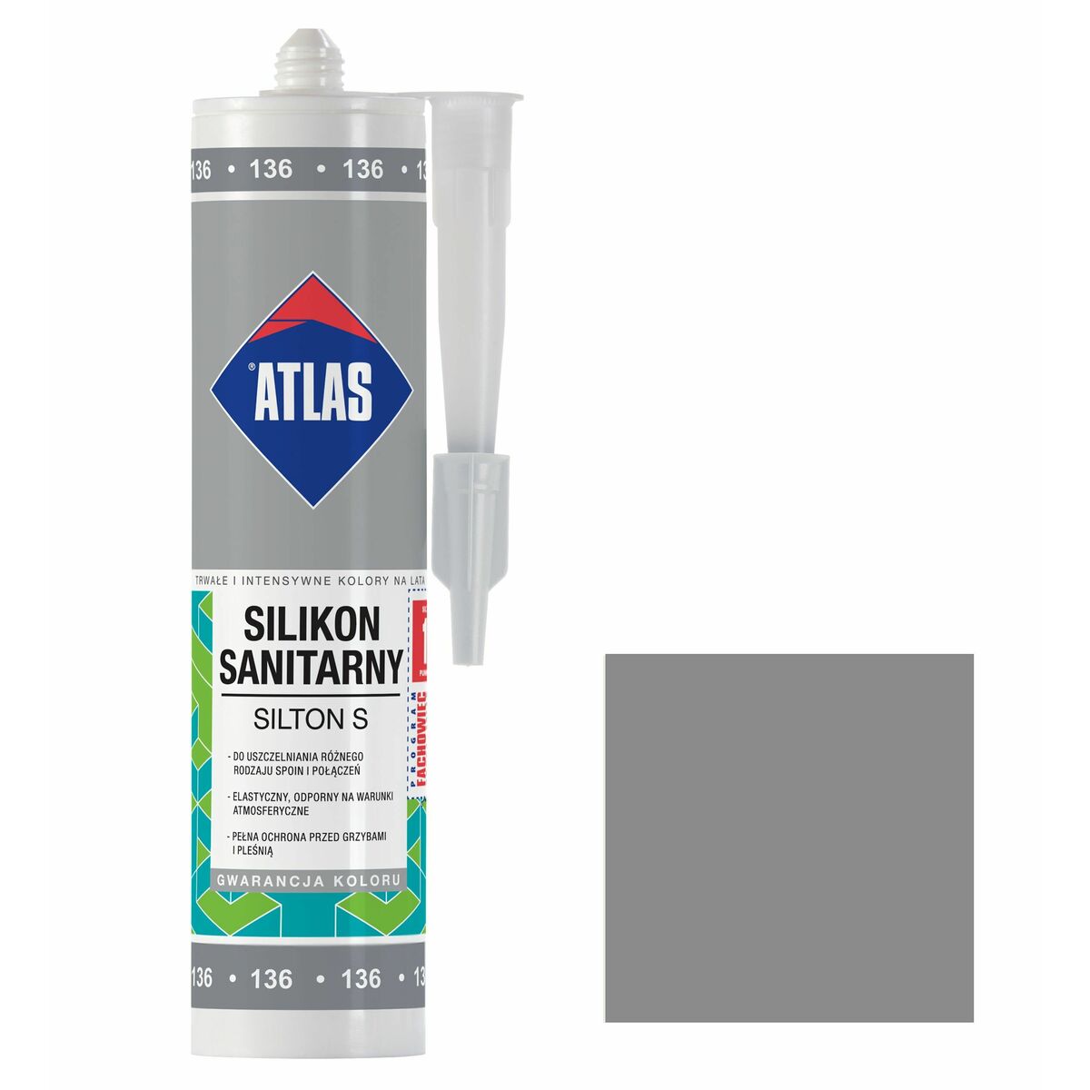 Silikon sanitarny 136 280 ml Srebrny Atlas