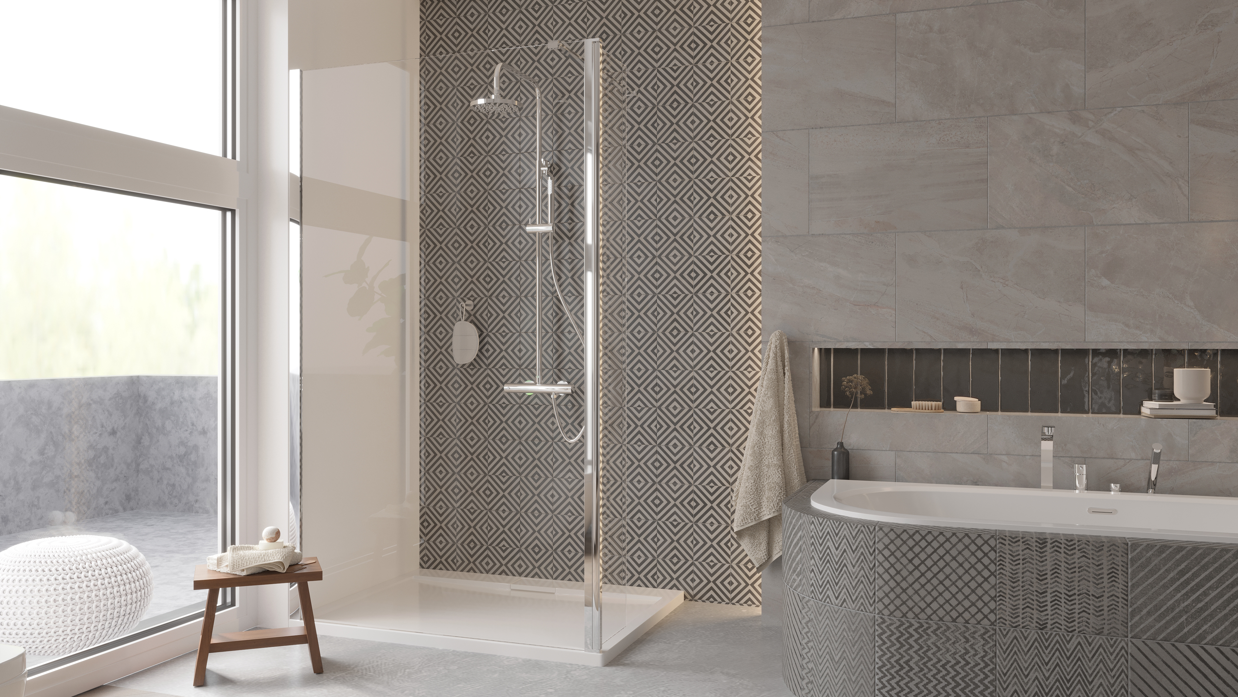Besco Eco-N ścianka prysznicowa Walk-In 110 cm chrom/szkło przezroczyste EN-110-195C