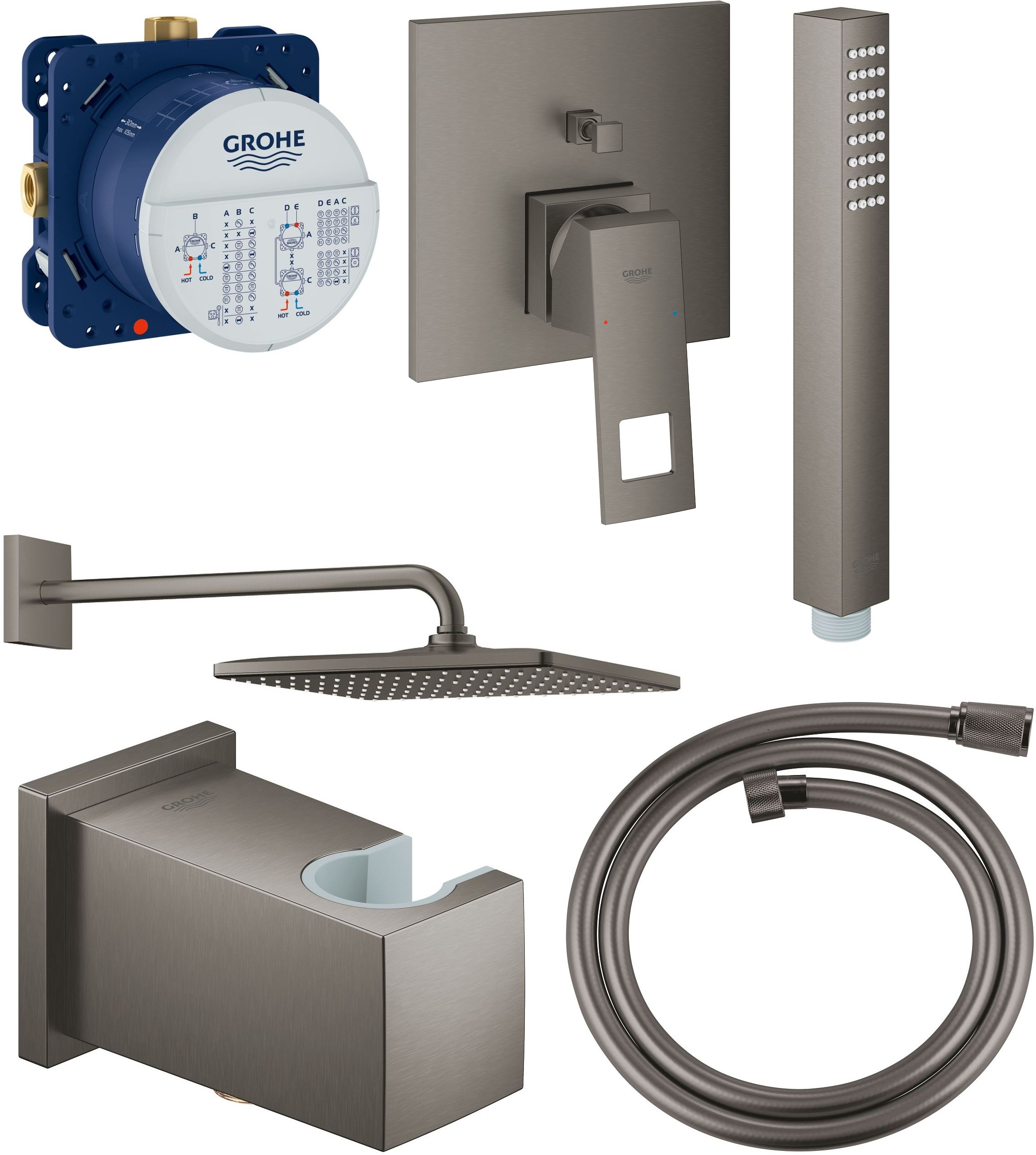 Grohe Eurocube zestaw prysznicowy podtynkowy z deszczownicą brushed hard graphite (35600000, 24062AL0, 26370AL0, 28362A00, 26564AL0, ...