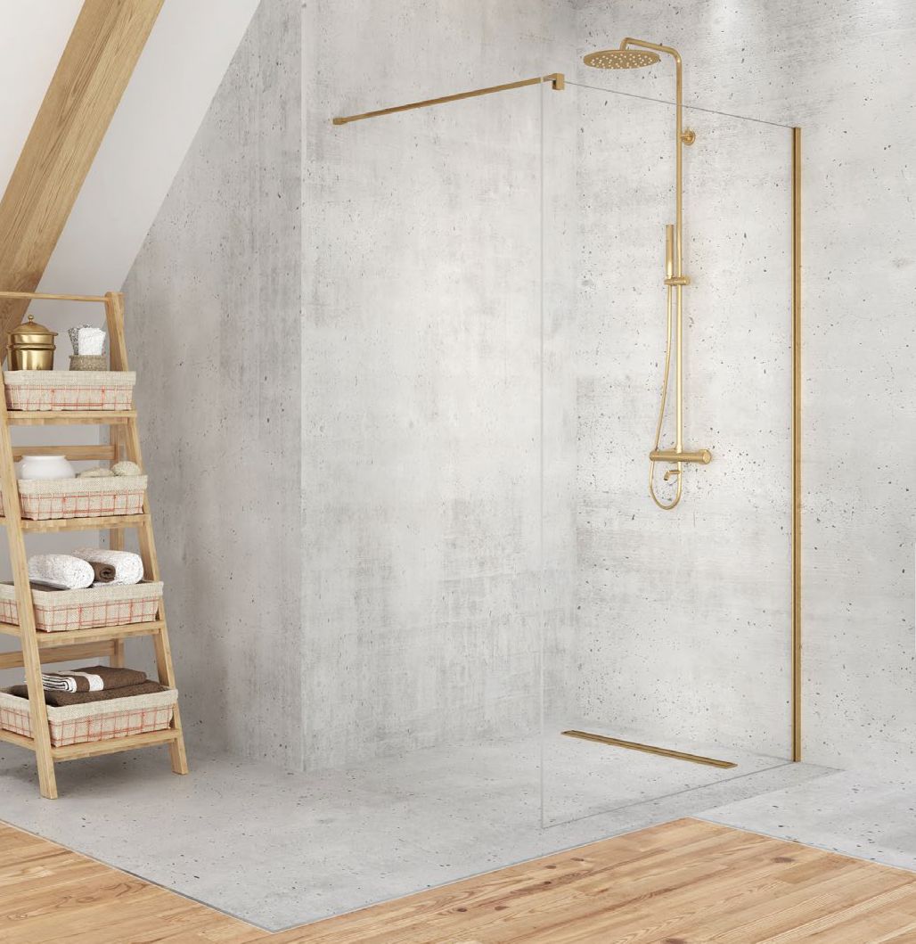 New Trendy Velio Satin Gold Walk-in ścianka prysznicowa 100 cm typu złoty/szkło przezroczyste D-0191B