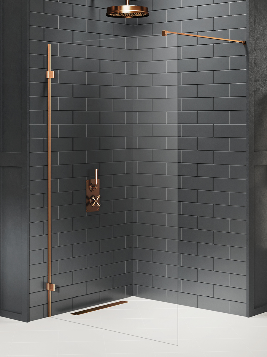 New Trendy Avexa Copper Brushed Walk-In ścianka prysznicowa 160 cm wolnostojąca miedź szczotkowana/szkło przezroczyste EXK-3771