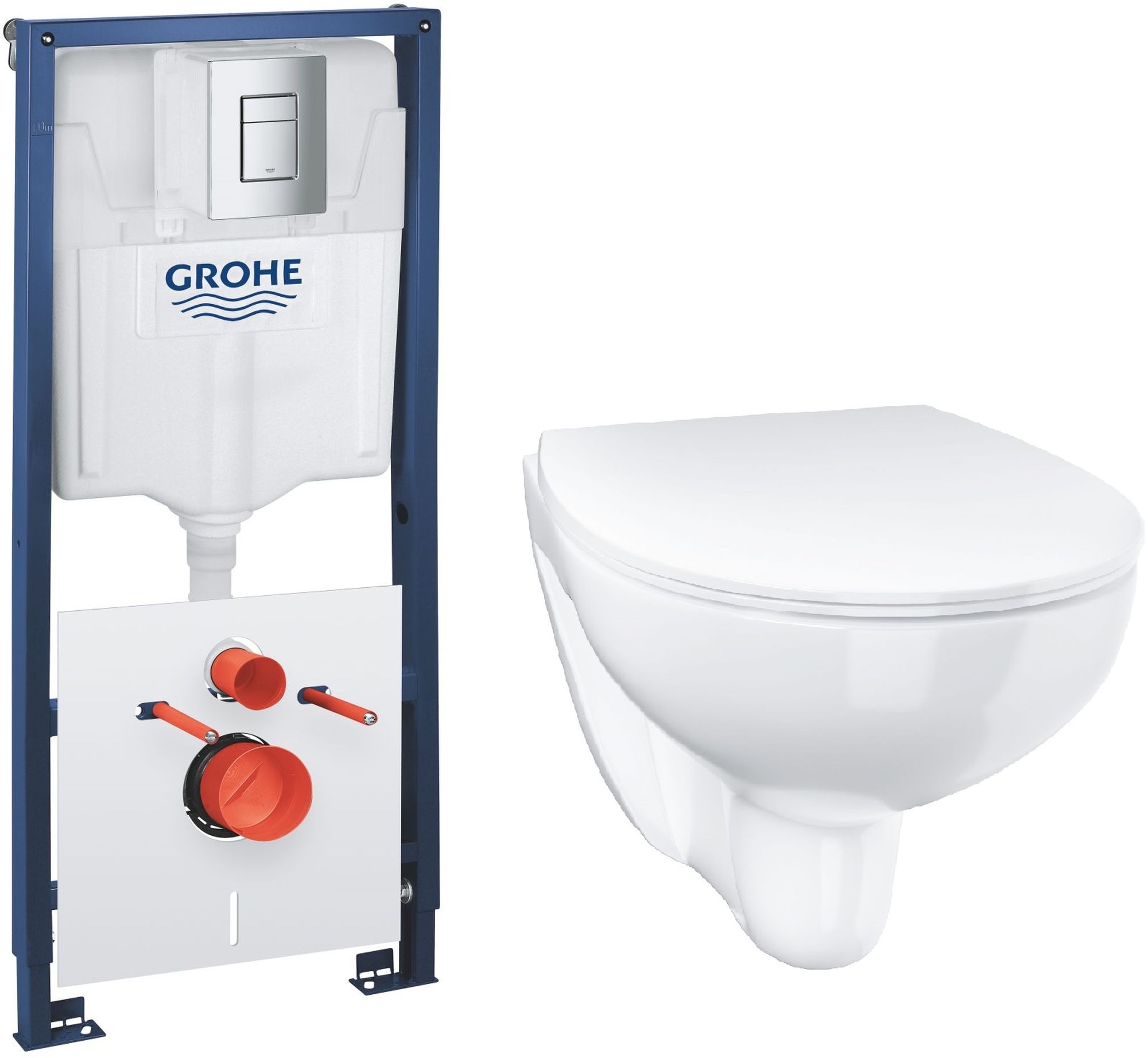 Zestaw Grohe Solido stelaż podtynkowy WC z przyciskiem Even chrom i miska WC Bau Ceramic Bundle wiszącą z deską wolnoopadającą ...