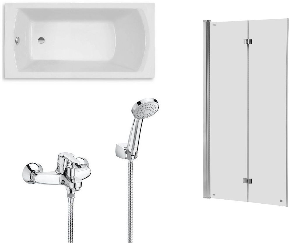 Roca Linea Slim wanna prostokątna 150x70 cm z parawanem Capital i baterią ścienna Victoria-N (A248540000, AM4111512M, A5A0125C02)