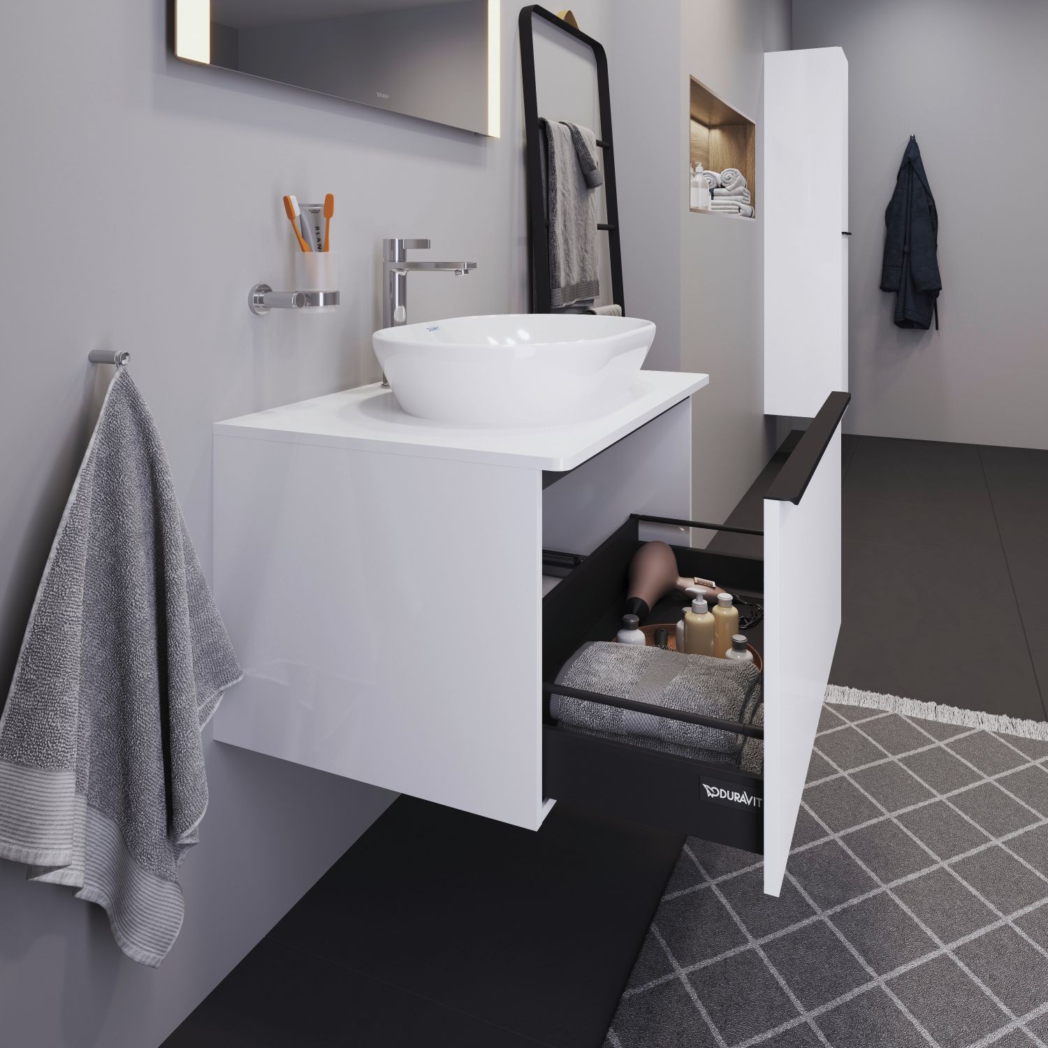 Duravit D-Neo szafka 80 cm podumywalkowa wisząca biały wysoki połysk DE494702222