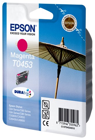 Wyprzedaż Oryginał Zgodny tusz Epson T0453 do Epson Stylus C-64 C-66 C-84 C-86 CX-3650 CX-6400 | 8 ml | magenta, pudełko zastępcze, oryginalny airb...