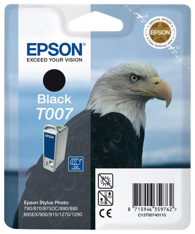 Wyprzedaż Oryginał Zgodny tusz Epson T007 do Epson Stylus Photo 1290 1290S 900 915 | 16ml | czarny black, pudełko zastępcze, oryginalny airbag/folia