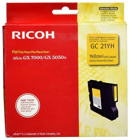 Wyprzedaż Oryginał Zgodny tusz Ricoh GC-21YH do Ricoh GX-5050N GX-7000 | 2 300 str. | yellow, pudełko zastępcze, oryginalny airbag/folia