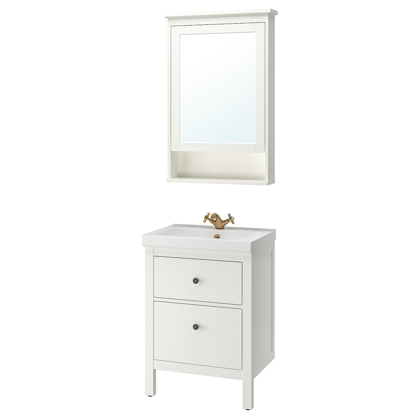 IKEA HEMNES / ODENSVIK Meble łazienkowe, zest. 4 szt, biały/bateria Runskär, 63 cm