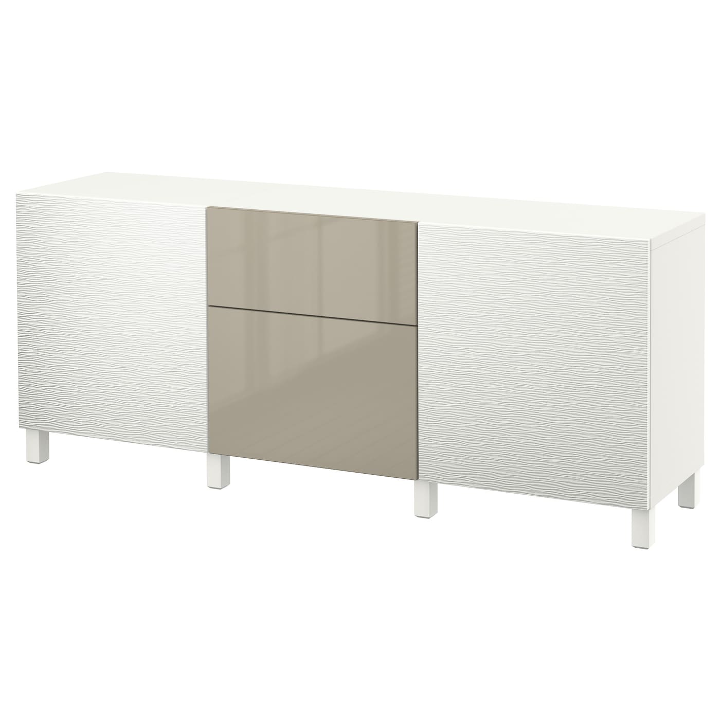 IKEA BESTÅ Kombinacja z szufladami, Laxviken biały/Selsviken wysoki połysk beż, 180x40x74 cm