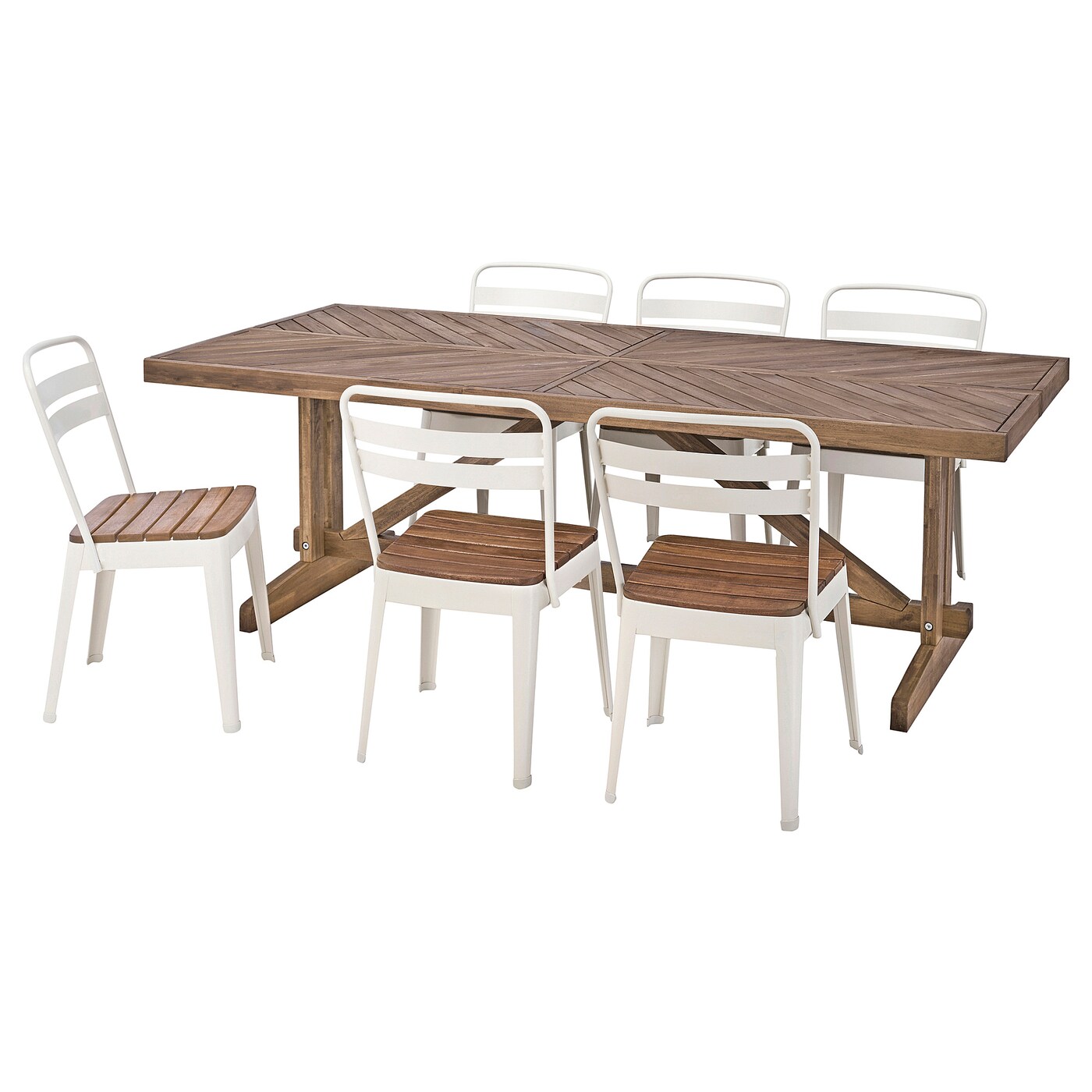 IKEA NORRMANSÖ / NORRMANSÖ Stół+6 krzeseł, zewn, Akacja/beżowy akacja, 220x100 cm