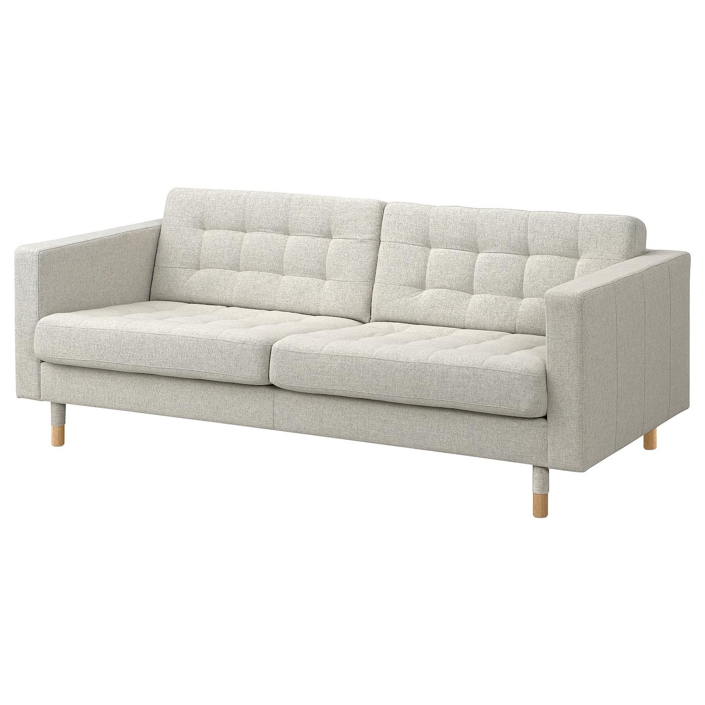 IKEA LANDSKRONA Sofa 3-osobowa, Gunnared beżowy/drewno, Wysokość podłokietnika: 64 cm