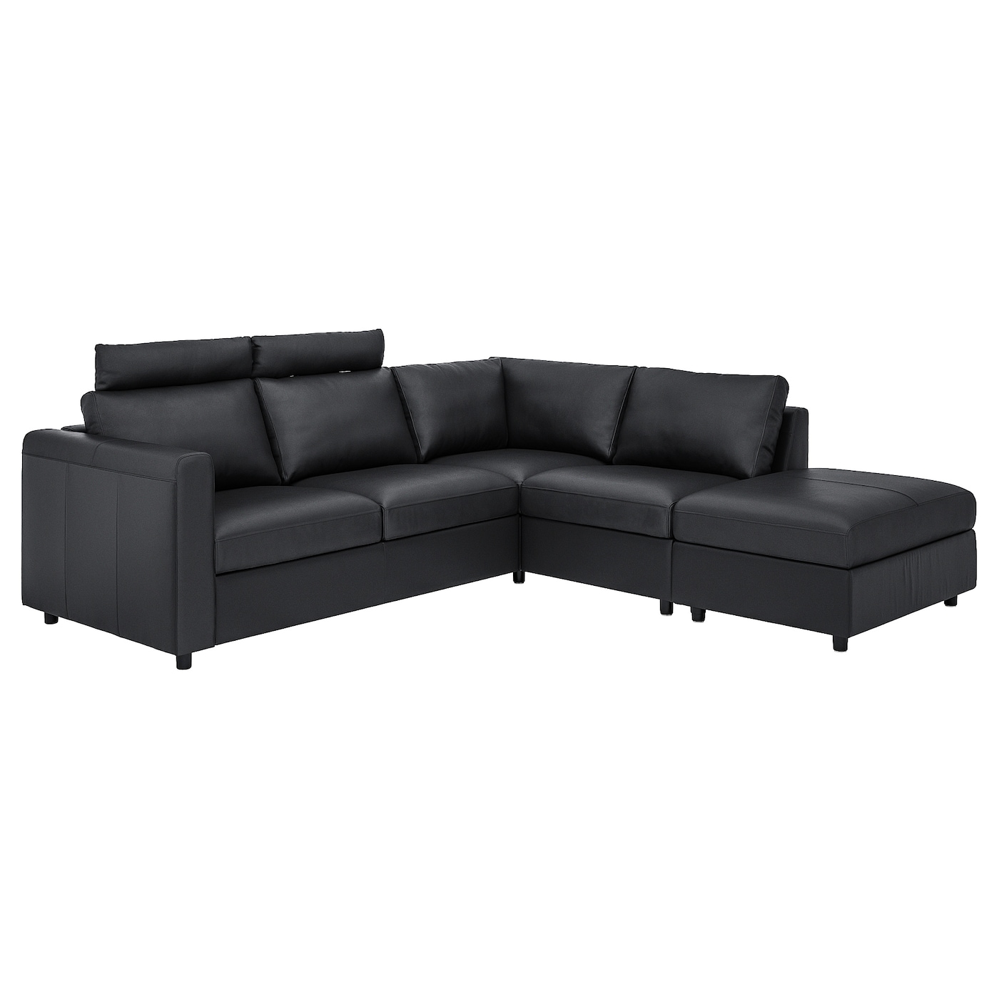 IKEA VIMLE Sofa narożna 4-osobowa, z otwartym końcem z zagłówkiem/Grann/Bomstad czarny, Wysokość z zagłówkiem: 100 cm