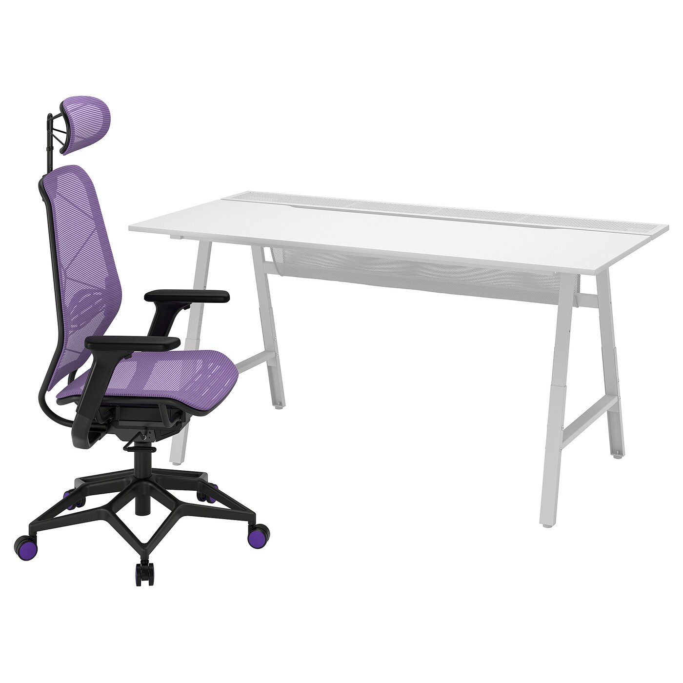 IKEA UTESPELARE / STYRSPEL Biurko gamingowe i krzesło, Jasnoszary fiolet/czarny