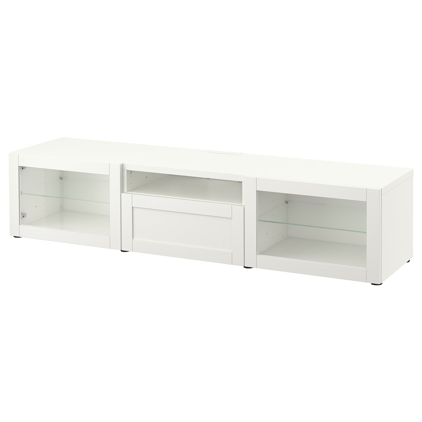 IKEA BESTÅ Szafka pod TV, Biały/Hanviken białe szkło przezroczyste, 180x42x39 cm