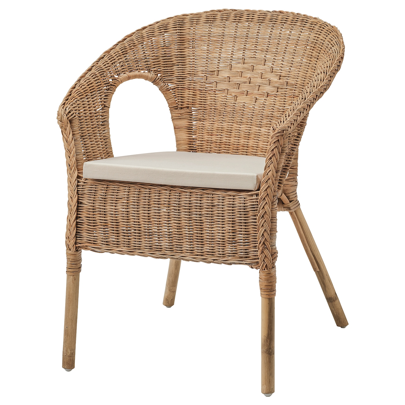 IKEA AGEN Fotel z poduszką, rattan/Norna naturalny, Głębokość: 56 cm