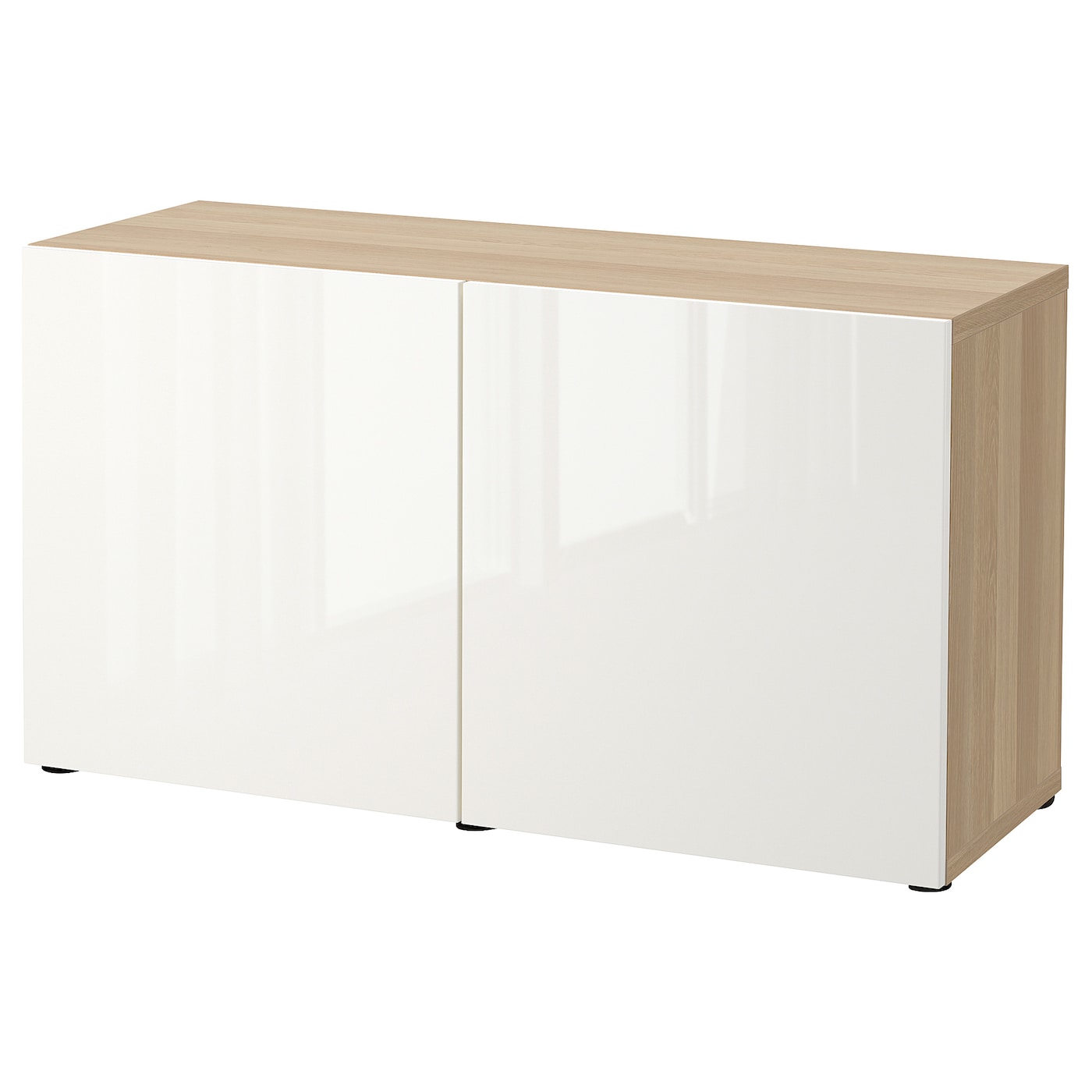 IKEA BESTÅ Kombinacja z drzwiami, Dąb bejcowany na biało/Selsviken połysk/biel, 120x42x65 cm
