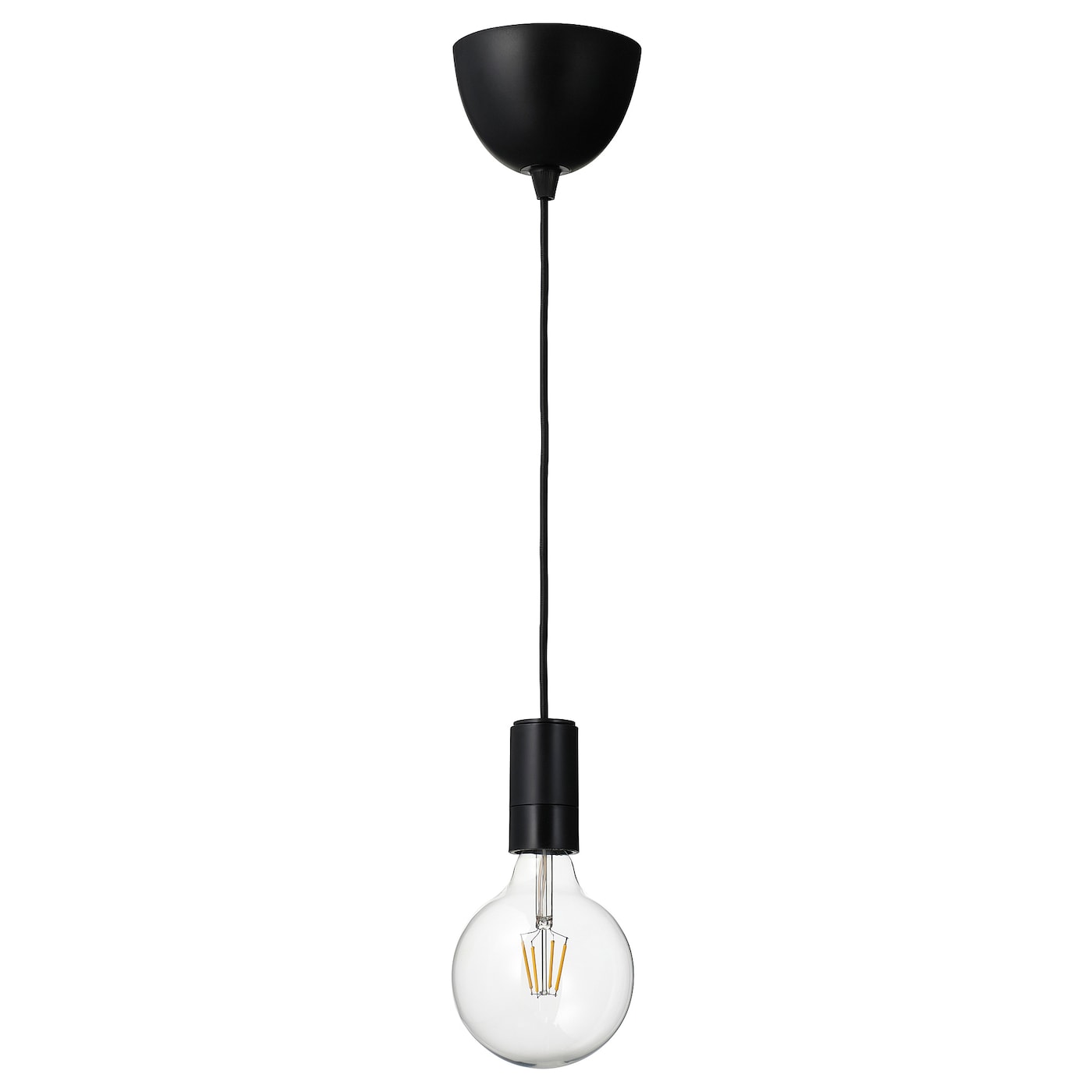 IKEA SUNNEBY / LUNNOM Lampa wisząca z żarówką, Czarny/szkło bezbarwne