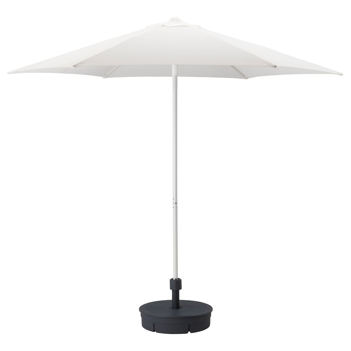 IKEA HÖGÖN Parasol z podstawą, Biały/Grytö ciemnoszary, 270 cm