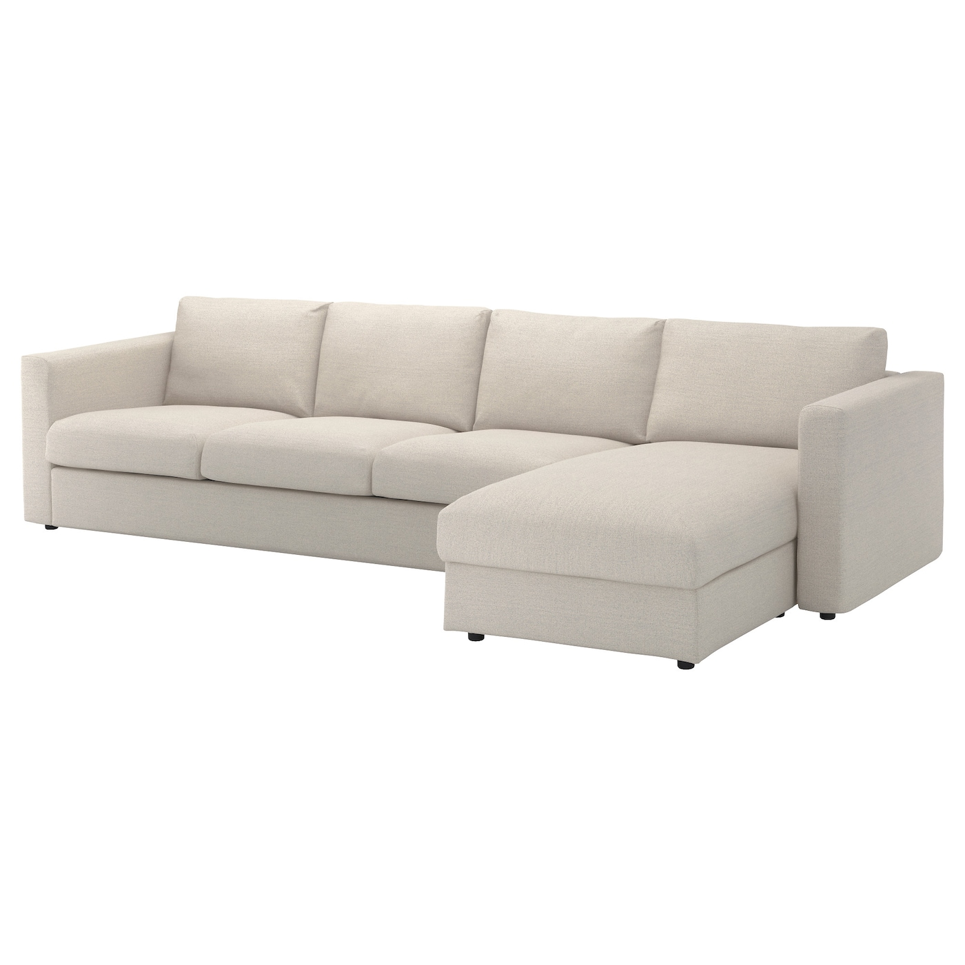 IKEA VIMLE Sofa 4-osobowa z szezlongiem, Gunnared beżowy, Wysokość z poduchami oparcia: 83 cm