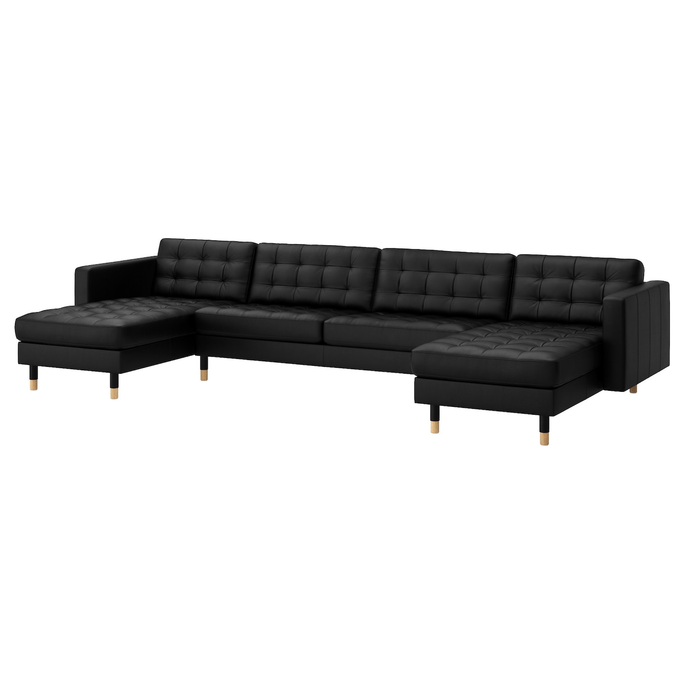 IKEA LANDSKRONA Sofa 5-częściowa, z szezlongami/Grann/Bomstad czarny/drewno, Szerokość: 360 cm