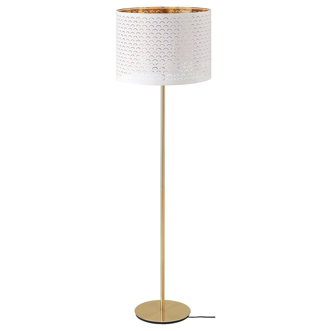 IKEA NYMÖ / SKAFTET Lampa podłogowa, biały mosiądz/mosiądz, Szerokość abażura: 44 cm