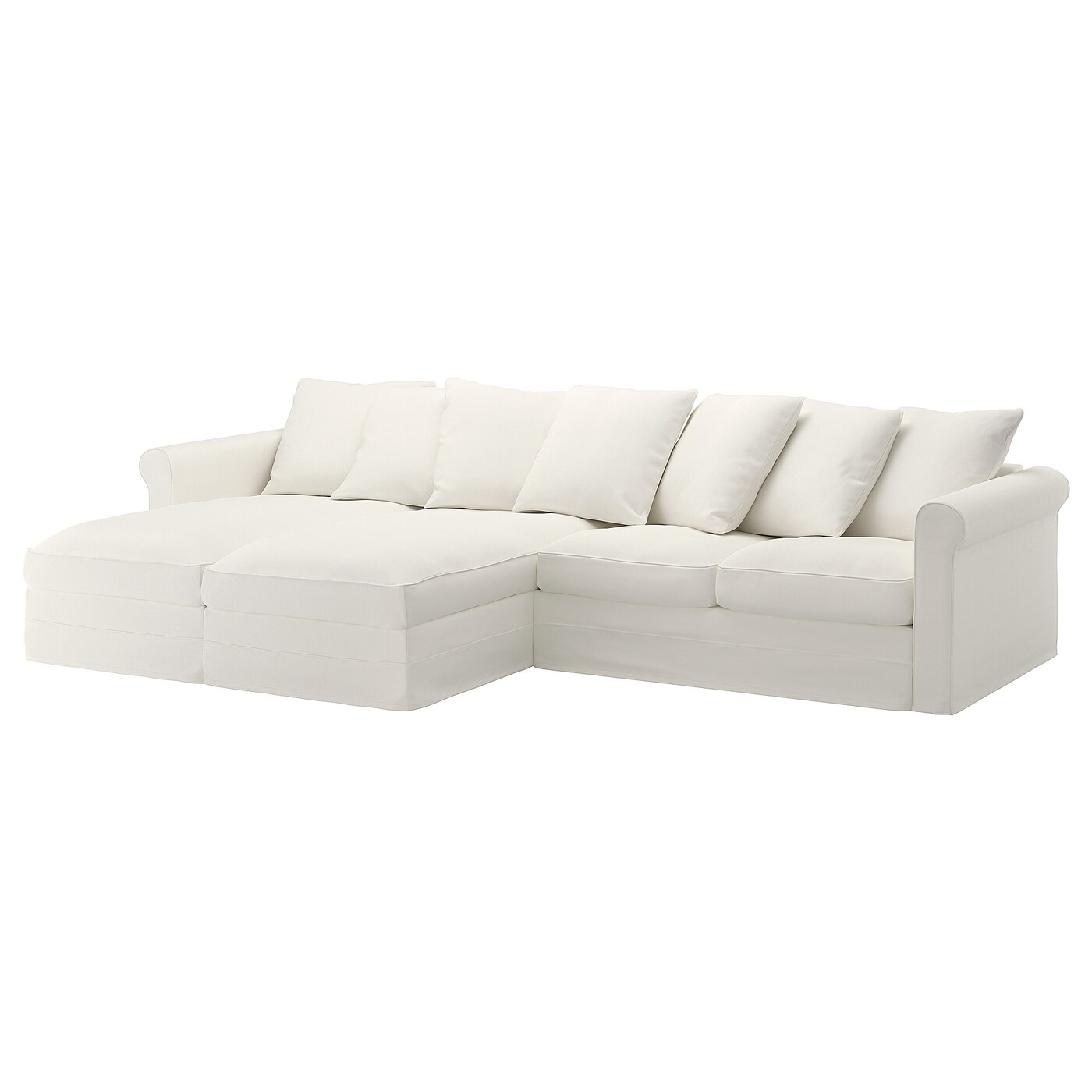 IKEA GRÖNLID Sofa 4 osobowa z szezlongiem, Inseros biały, Wysokość z poduchami oparcia: 104 cm