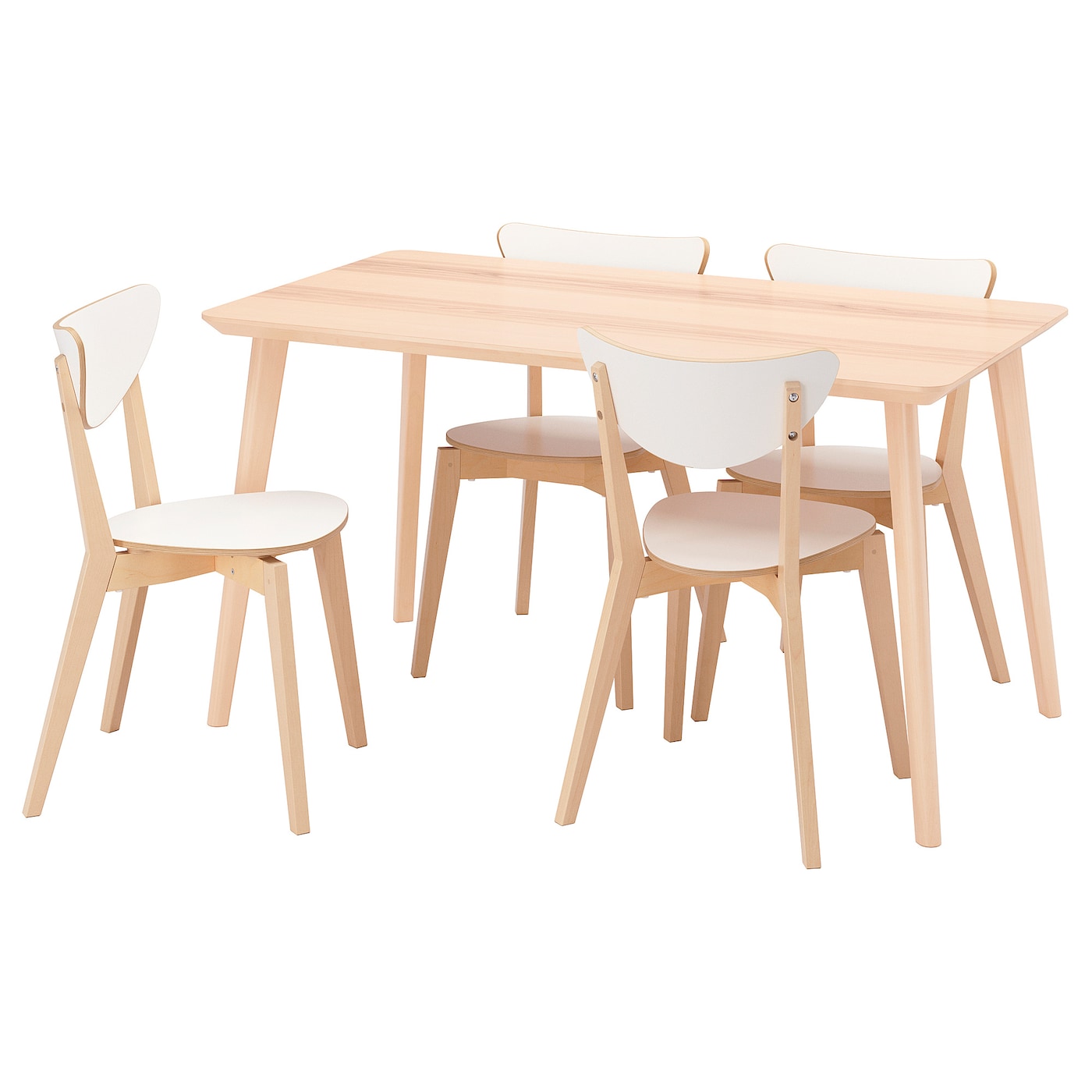 IKEA LISABO / NORDMYRA Stół i 4 krzesła, biały/biały brzoza, 140x78 cm