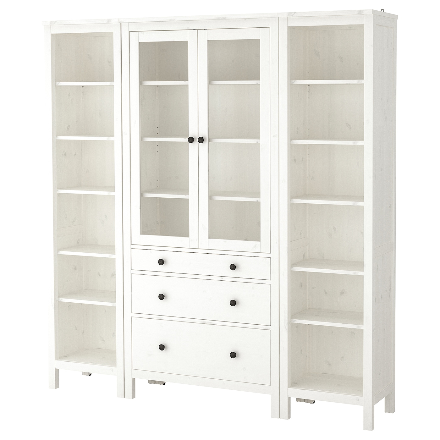 IKEA HEMNES Kombinacja regałowa z drzw/szuf, biała bejca/szkło bezbarwne, 188x197 cm