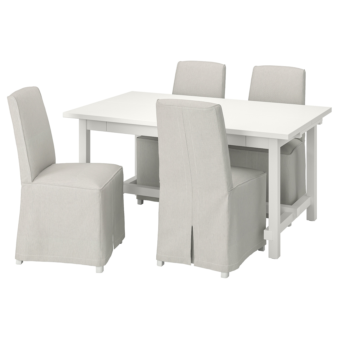 IKEA NORDVIKEN / BERGMUND Stół i 4 krzesła, biały/Kolboda beżowy/ciemnoszary, 152/223 cm
