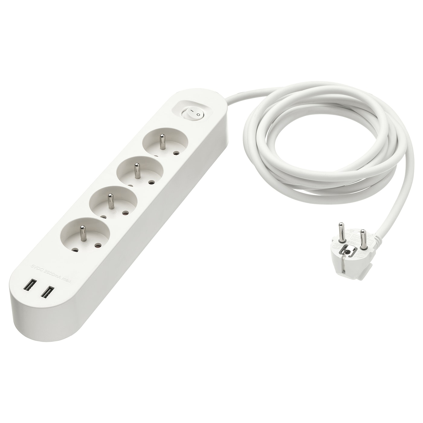 IKEA KOPPLA Przedłużacz 4 gniazdka/2 porty USB, biały, 3.0 m