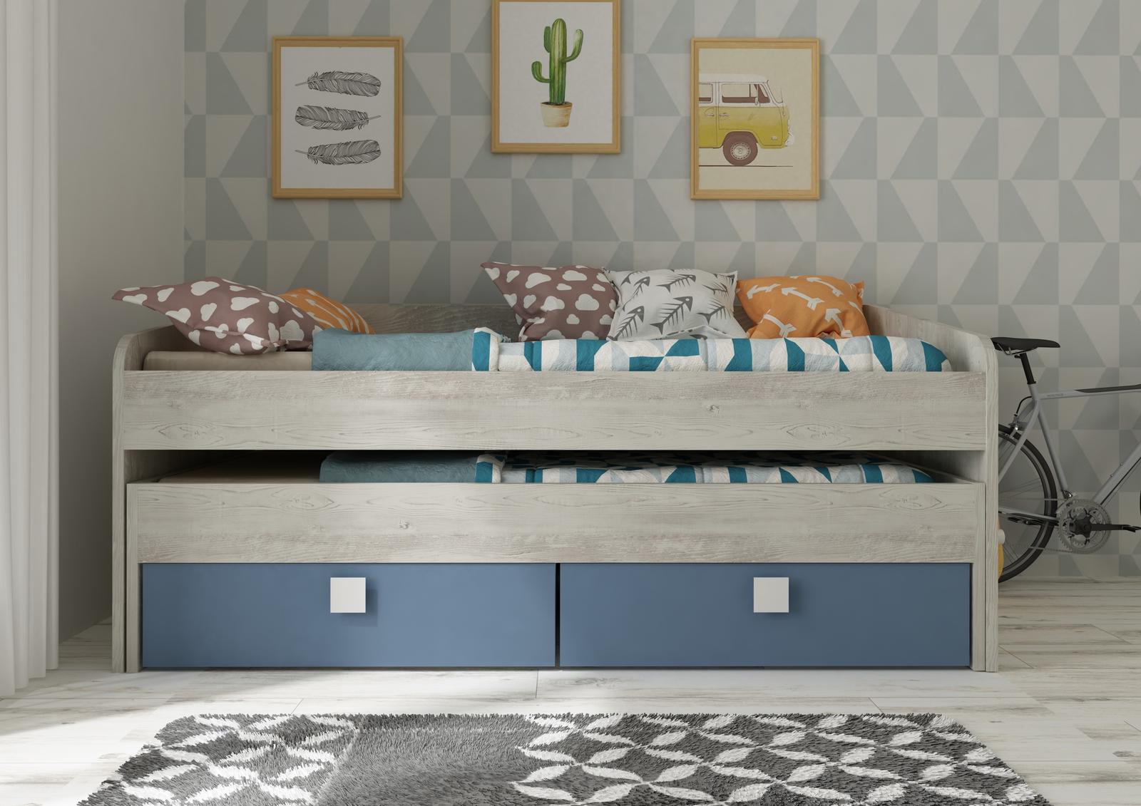 Łóżko dziecięce z dodatkowym łóżkiem i szufladami Bo12 - smoky blue