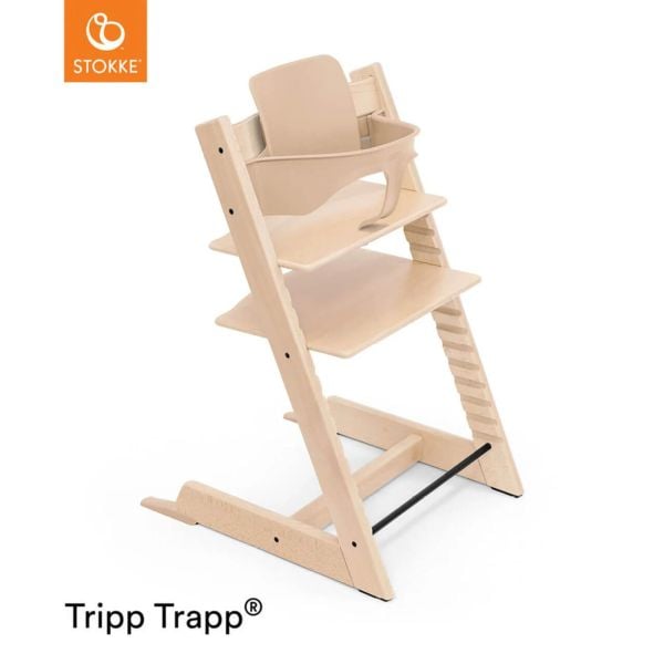 Stokke Tripp Trapp + zestaw Baby Set + tacka - rosnące krzesełko do karmienia z akcesoriami-Natural-Grey