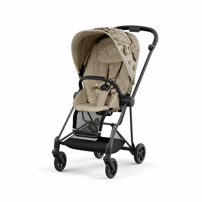 Cybex Mios 3.0 Fashion Collection - wózek spacerowy z gondolą Lux-Simply Flowers Nude Beige-Chrome z brązową rączką