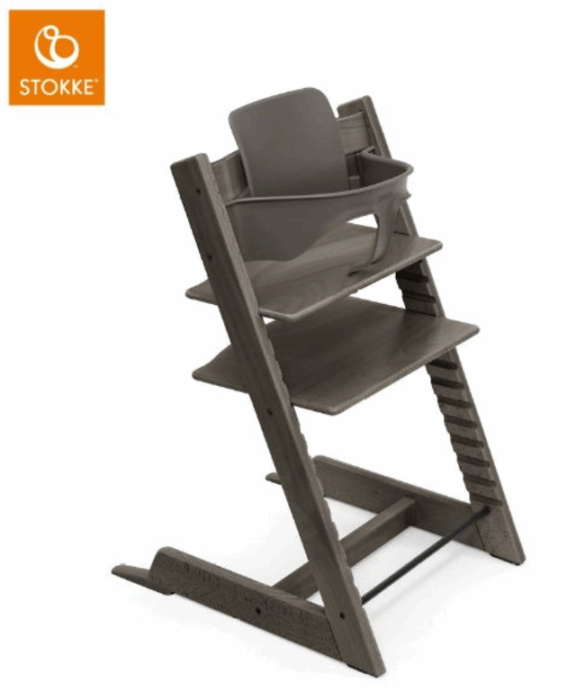 Stokke Tripp Trapp + zestaw Baby Set + tacka - rosnące krzesełko do karmienia z akcesoriami-Hazy Grey-Black