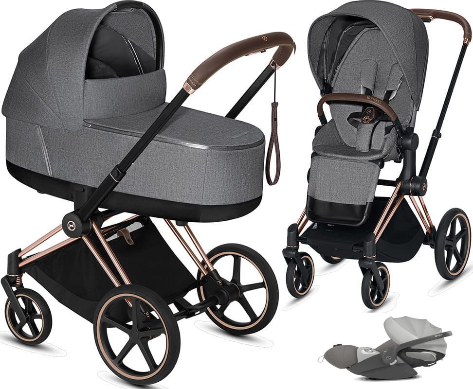 Cybex, Priam 2.0 + Cloud Z i-Size + dodatkowy Seat Pack - wózek głęboko-spacerowy z fotelikiem i dodatkową tapicerką gratis!!!-Plus Manhattan Grey-...