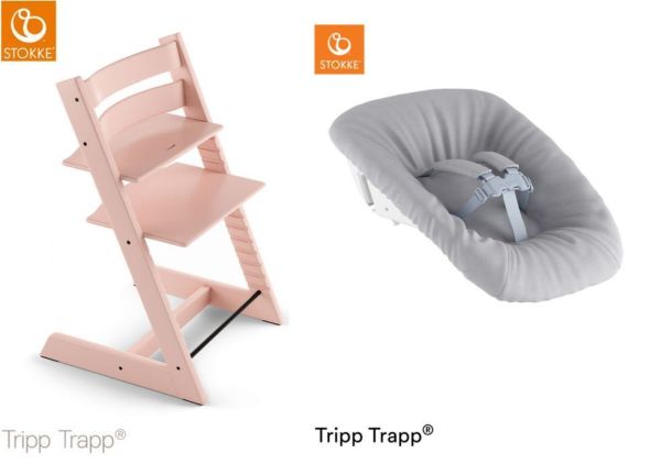 Stokke Tripp Trapp + Newborn Set Grey - rosnące krzesełko do karmienia z zestawem dla noworodka-Serene Pink