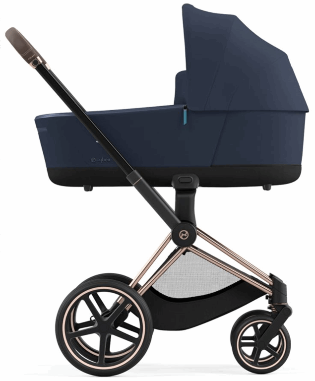 Cybex Priam 4.0 - rama ze stelażem siedziska i z gondolą Lux-Nautical Blue-Chrome z czarną rączką