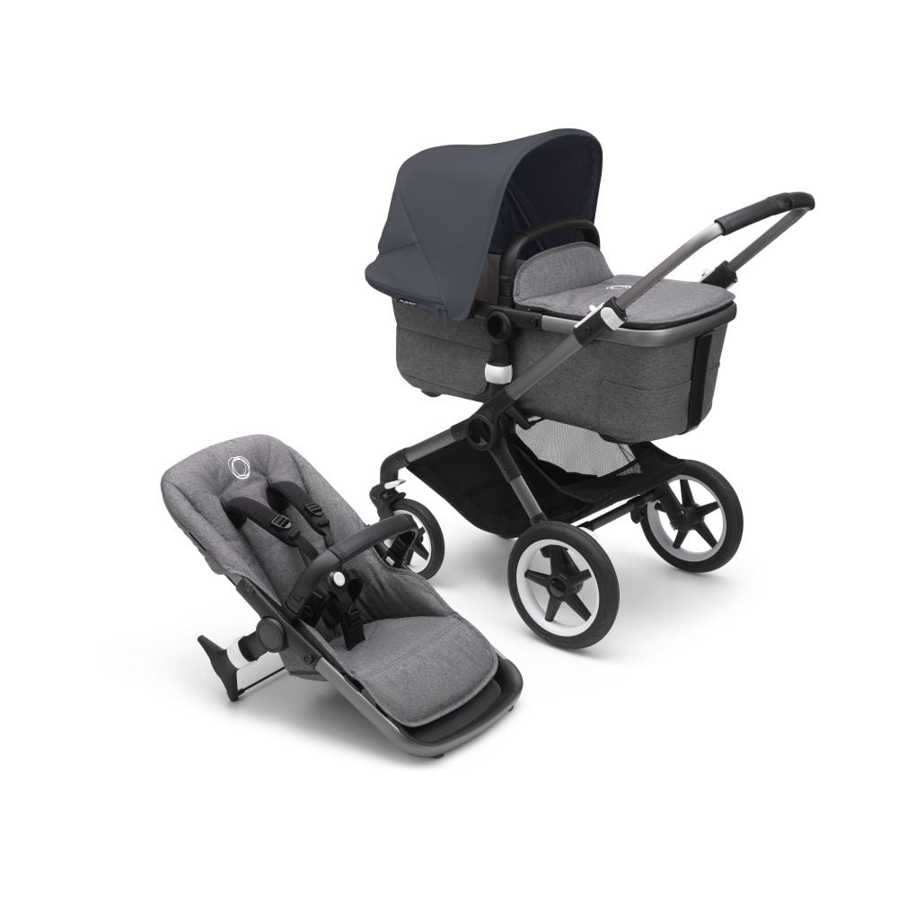 Bugaboo, Fox3 - wózek głęboko-spacerowy-Graphite-Stormy Blue-Grey Melange