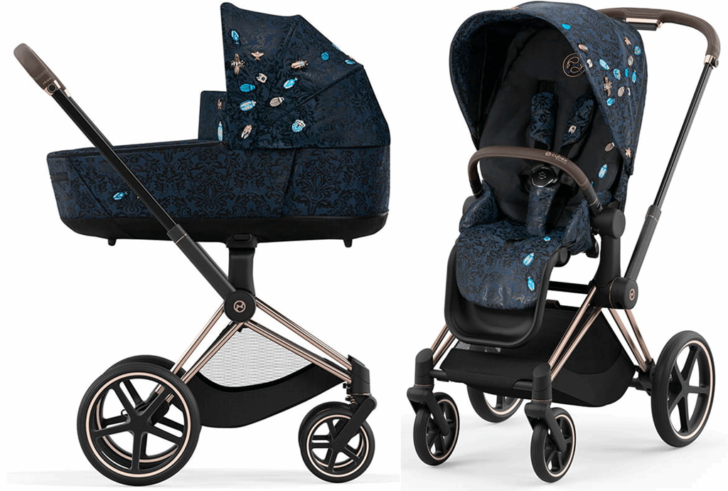 Cybex ePriam Fashion Collection - wózek głęboko-spacerowy z napędem elektrycznym-Jewels of Nature-Chrome z brązową rączką