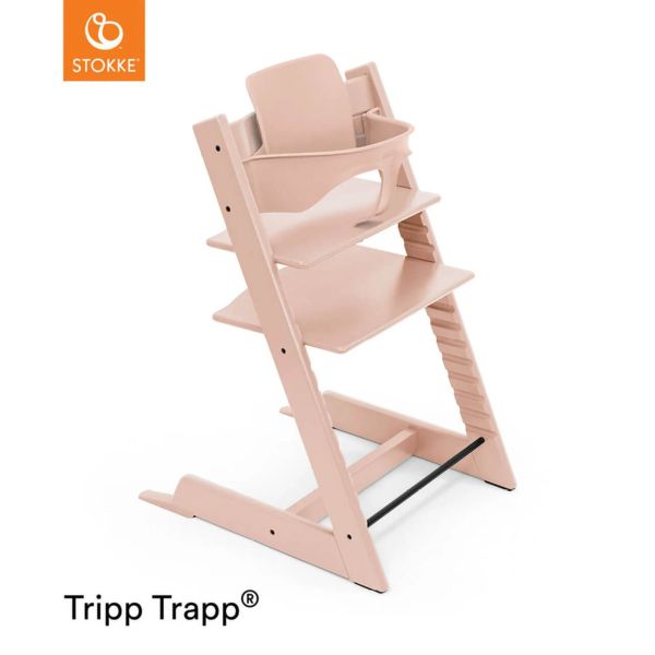 Stokke Tripp Trapp + zestaw Baby Set + tacka - rosnące krzesełko do karmienia z akcesoriami-Serene Pink-White