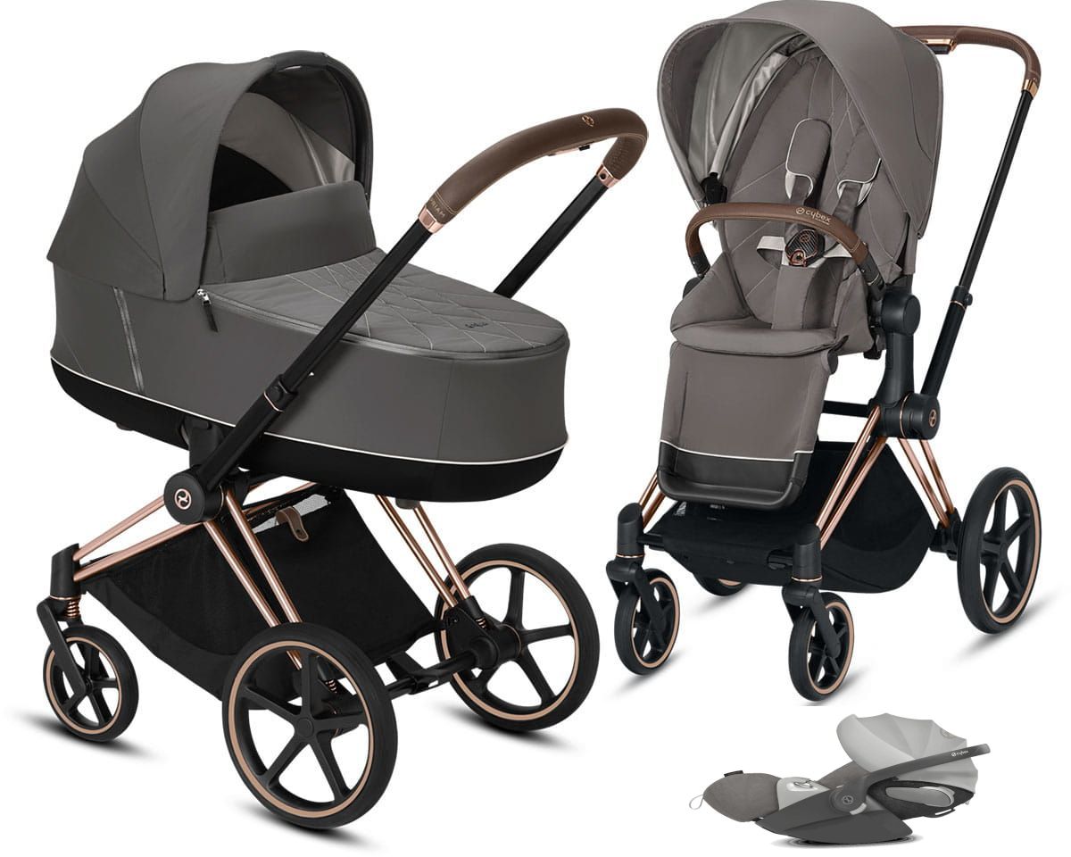 Cybex, Priam 2.0 + Cloud Z i-Size + dodatkowy Seat Pack - wózek głęboko-spacerowy z fotelikiem i dodatkową tapicerką gratis!!!-Soho Grey-Chrome z b...